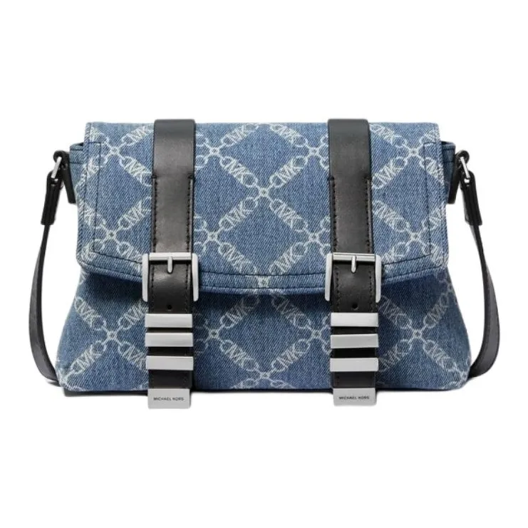 MICHAEL KORS Darrington Fabric With Split Cow Leather Shoulder Bag, Crossbody Bag Mini Men's Denim Blue & Black-0