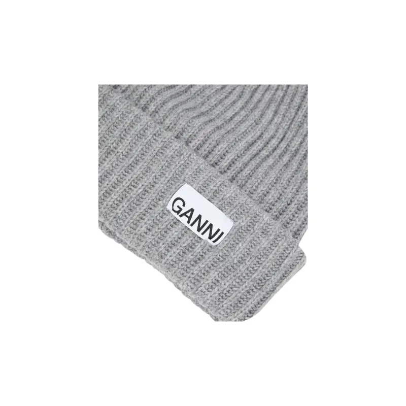 GANNI Logo patch Rib knit Beanie-4
