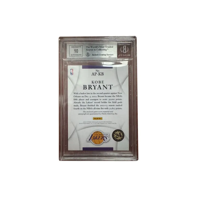 PANINI 2012 13 Immaculate IMM Lakers, Kobe, Bryant Patch Signature 100 Cut, Extremely Good BGS 9/10 Graded Cards 1 Pc-1