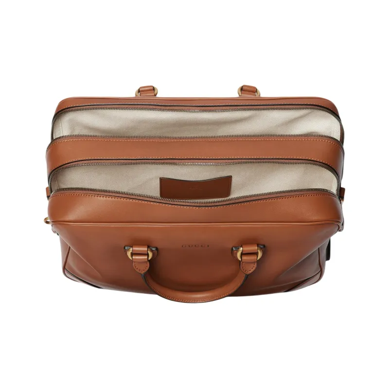 GUCCI GG Emblem Soft Leather Briefcase Men's Brown-4