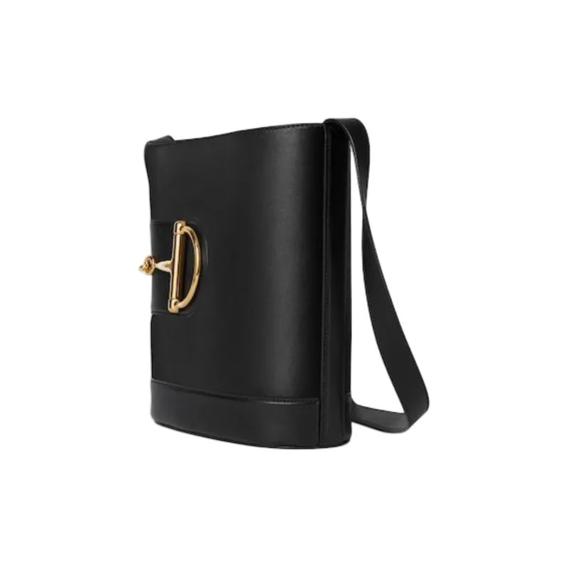 GUCCI Smooth Leather Bucket Bags Shoulder Bags Small Size Unisex Black-1