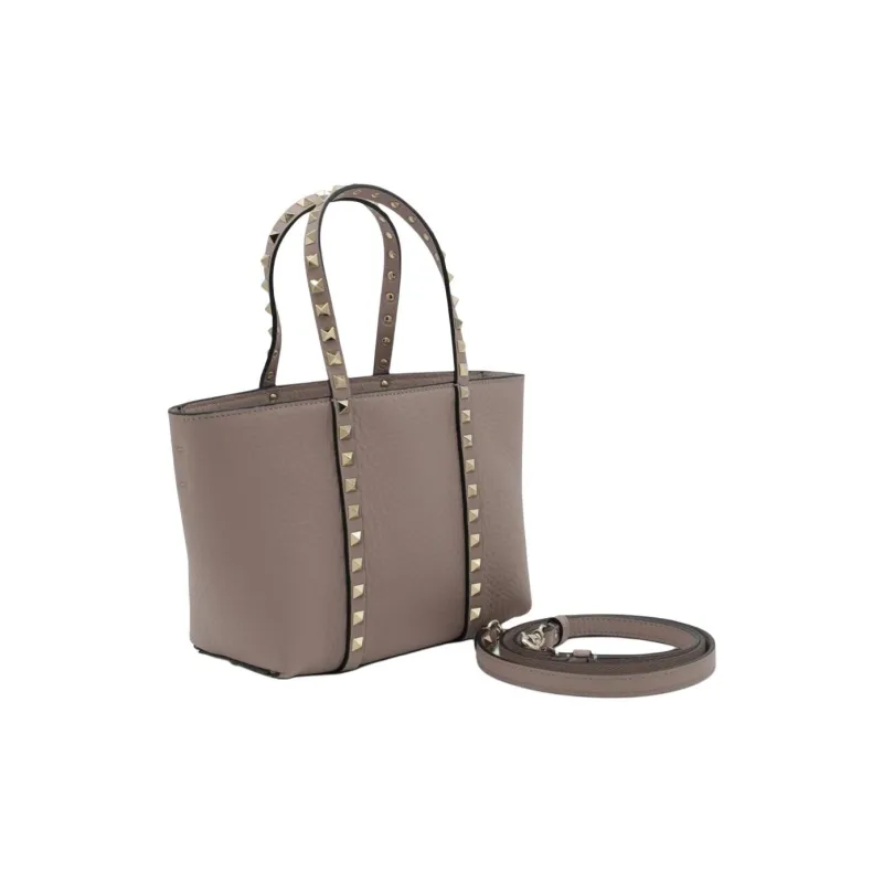 Valentino ROCKSTUD Leather Tote Bag, Shopping Bag, Shoulder Bag, Handbag Women's Beige-1