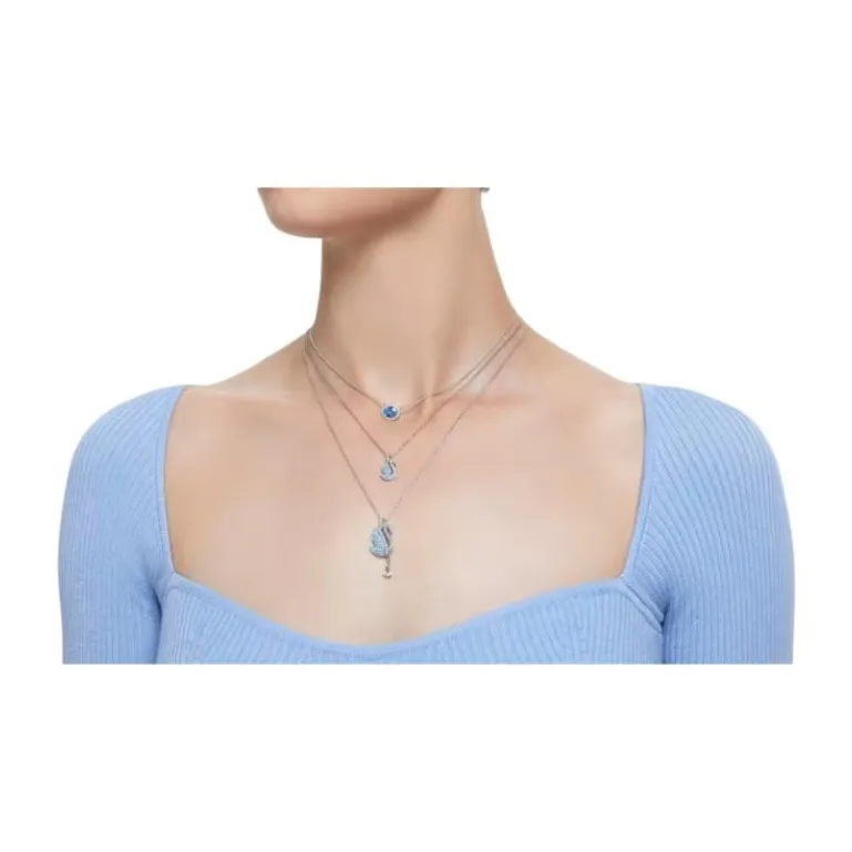Swarovski Rhodium Plated Necklaces Women's Blue-4