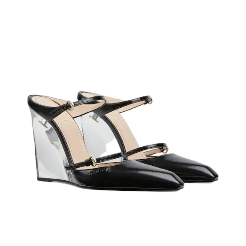 GUCCI Slip Resistant Closed Toe Slippers 10.9cm Women's Black-2