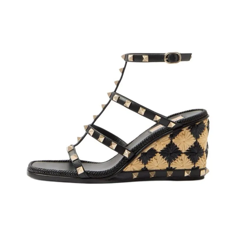 Valentino Rockstud One Strap Sandals 8cm Women's Black-0