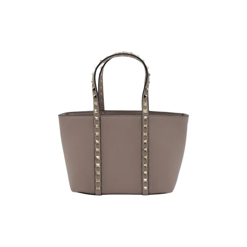 Valentino ROCKSTUD Leather Tote Bag, Shopping Bag, Shoulder Bag, Handbag Women's Beige-2
