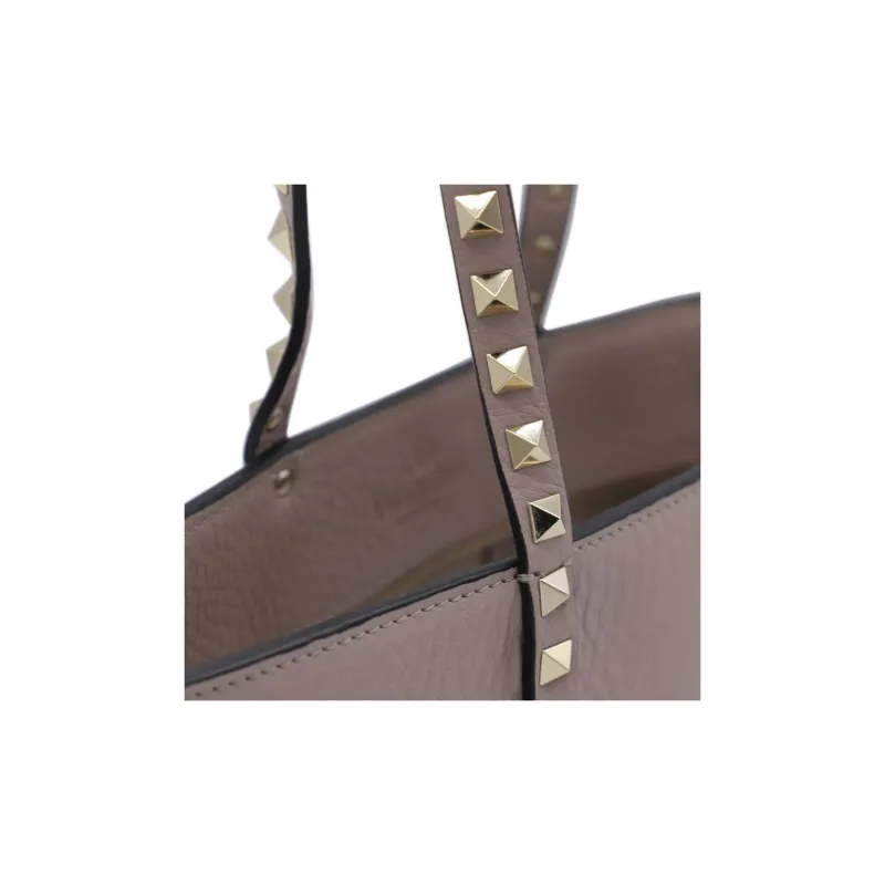 Valentino ROCKSTUD Leather Tote Bag, Shopping Bag, Shoulder Bag, Handbag Women's Beige-3