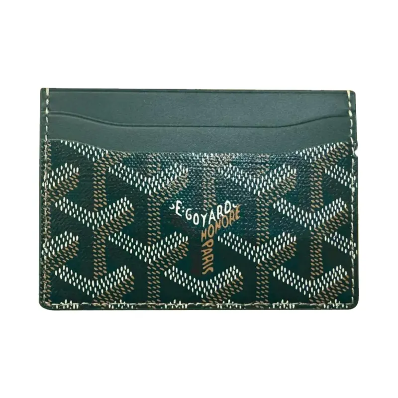 GOYARD Saint-Sulpice Canvas With Calfskin Card Clip Card Holder Unisex Green & Burgundy Small Heart-1