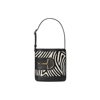 GUCCI Cow Leather Bucket Bags Shoulder Bags Mini Women's Black White