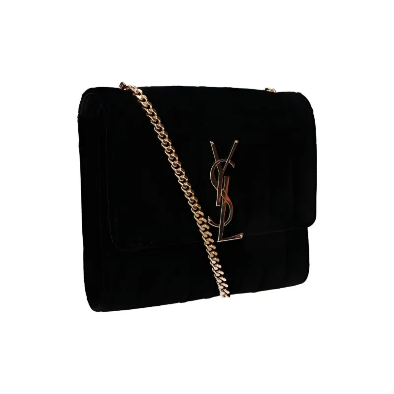 SAINT LAURENT Vicky Quilted Velvet Chain Wallet Shoulder Bag Crossbody Bag Women's Black-1