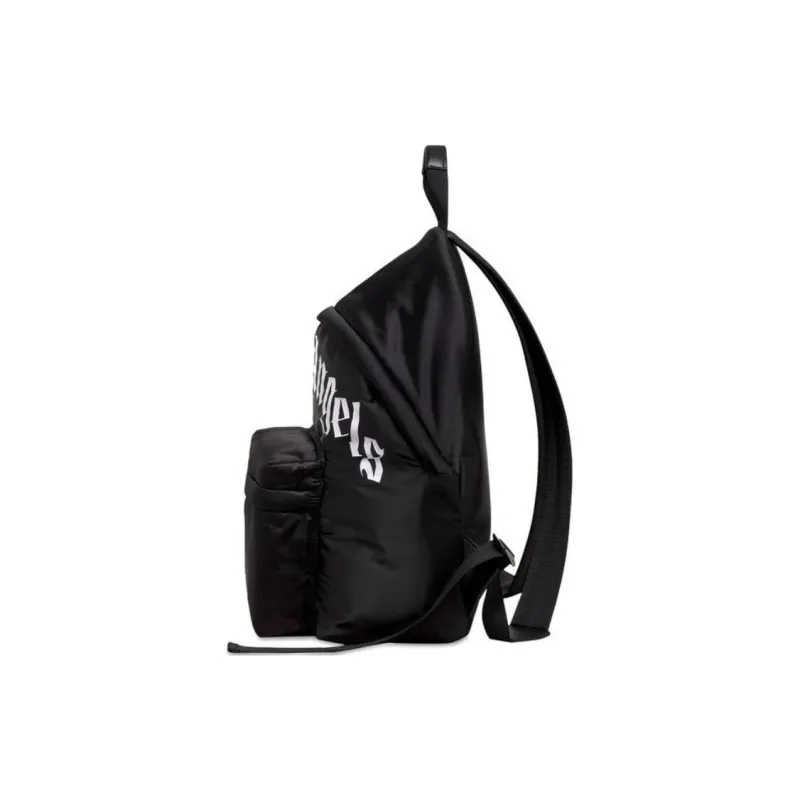 PALM ANGELS Technical Fabric Curved Logo Backpack Black White-2