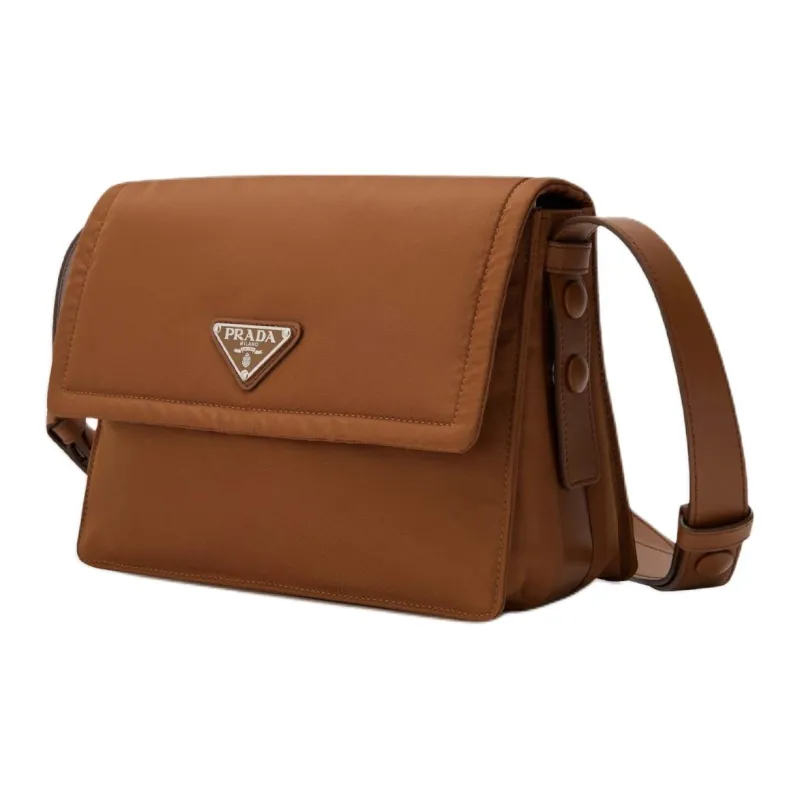 PRADA Re Nylon Recycled Nylon Messenger Bag, Crossbody Bag, Shoulder Bag Trumpets Women's Brandy Brown-1