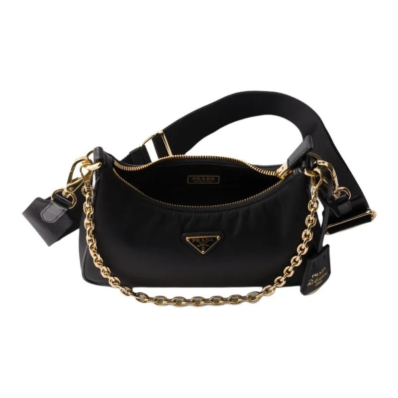 PRADA Re Edition Fabric With Leather Shoulder Bag Women's Black-3