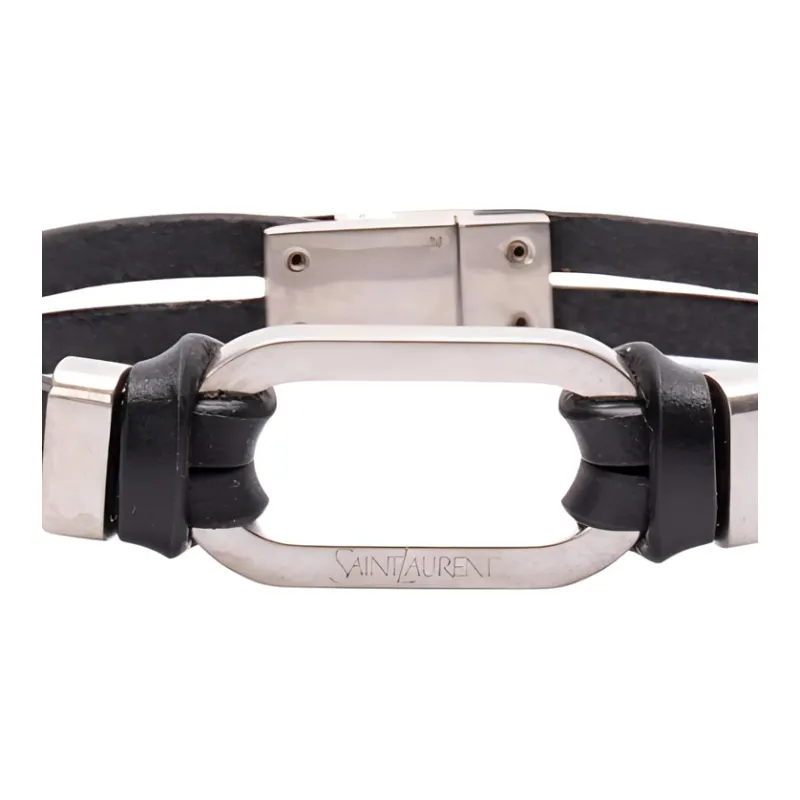SAINT LAURENT Calfskin Metal Bracelets Men's Black-1