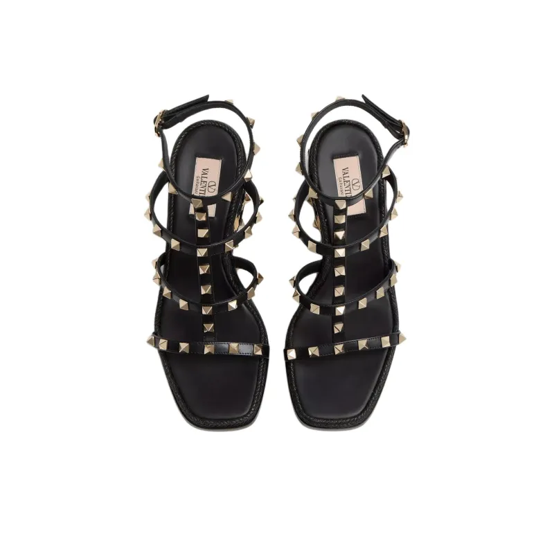 Valentino Rockstud One Strap Sandals 8cm Women's Black-3