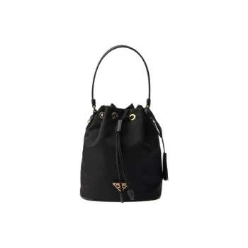 PRADA Re Edition Fabric With Leather Bucket Bags One Shoulder Handbags Mini Women's Black