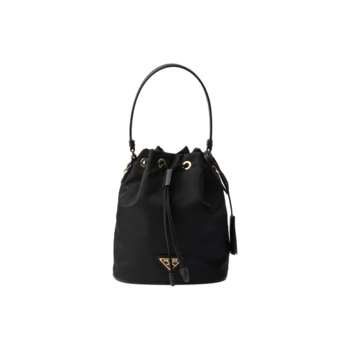 PRADA Re Edition Fabric With Leather Bucket Bags One Shoulder Handbags Mini Women's Black