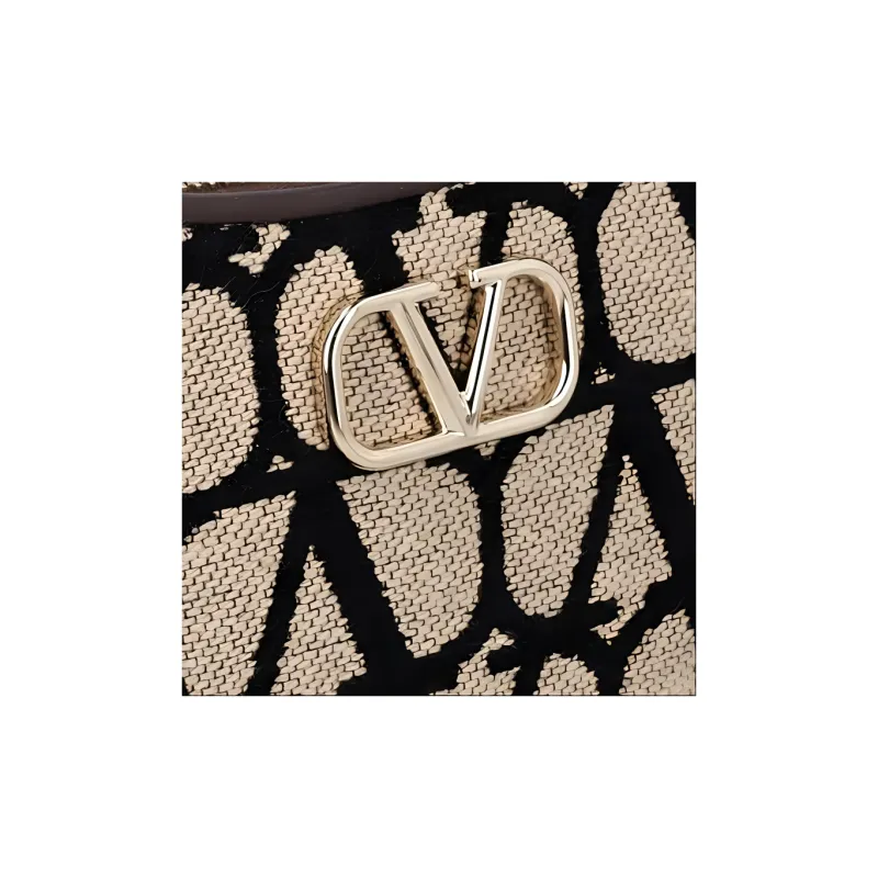 Valentino Vlogo Calfskin Shoulder Bag Women's Gray Black-3