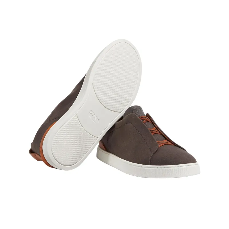 Zegna Triple Stitch Low-Top Skateboard Shoes Men's Brown-4