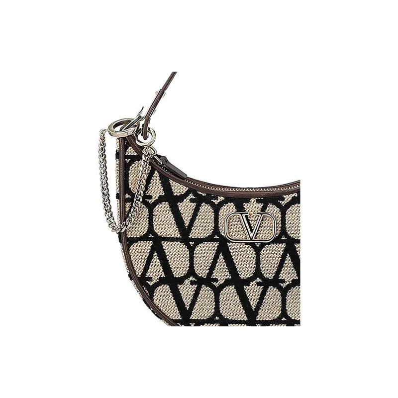 Valentino Vlogo Calfskin Shoulder Bag Women's Gray Black-4