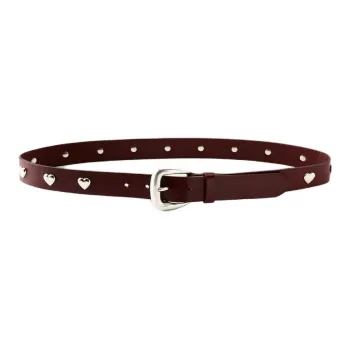 ZARA Cow Leather Stud Metal Leather Belts Women's Brown Width: 3cm