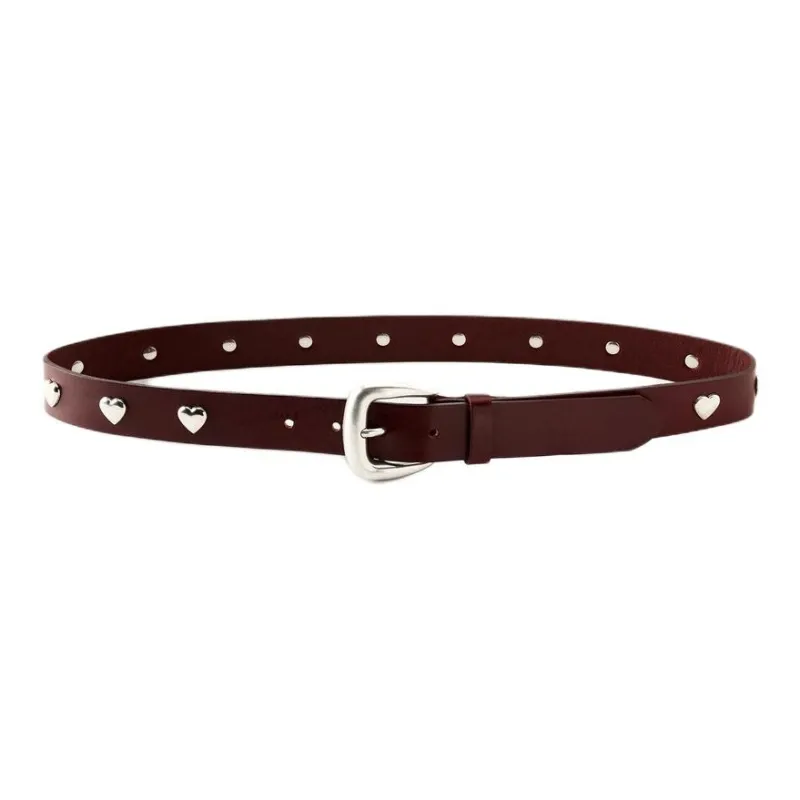 ZARA Cow Leather Stud Metal Leather Belts Women's Brown Width: 3cm-0