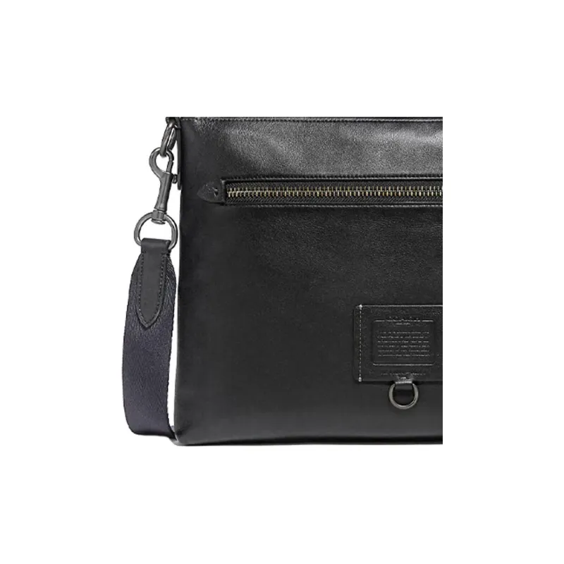 COACH Rivington Smooth Leather Shoulder Bag Crossbody Bag Large Size Men's Black-4