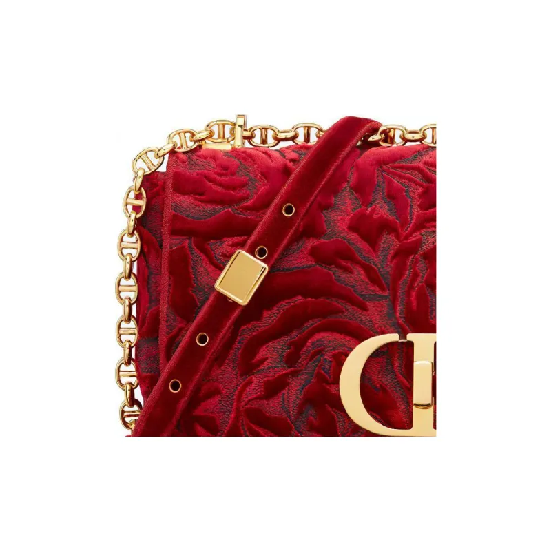 DIOR Caro Velvet Crossbody Bag Medium Size Women's Red-6