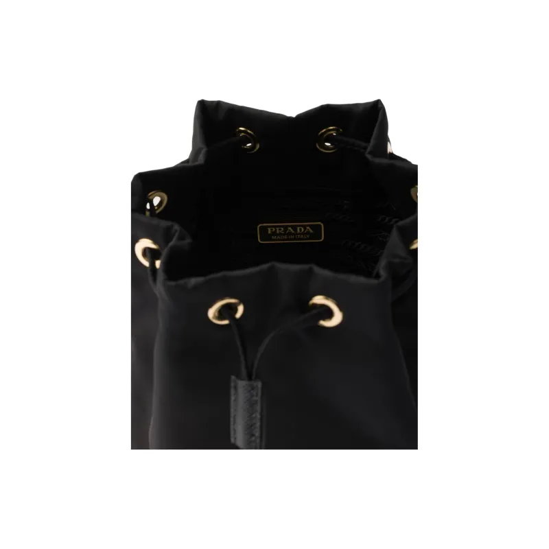 PRADA Re Edition Fabric With Leather Bucket Bag, One Shoulder Handbag Mini Women's Black-4