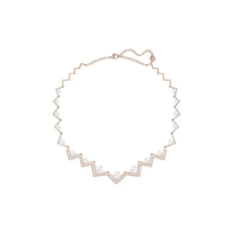 Swarovski Crystal Pearl Metal Rose Gold Necklaces Women's Gold-0