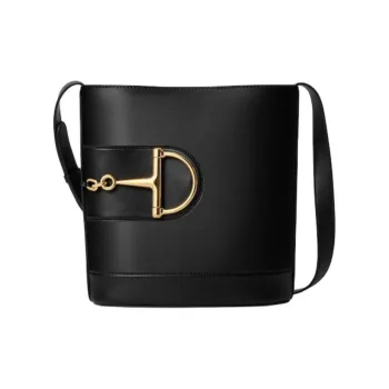 GUCCI Smooth Leather Bucket Bags Shoulder Bags Small Size Unisex Black