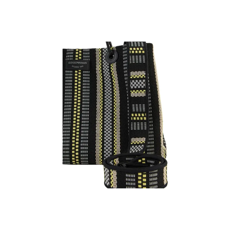 EMPORIO ARMANI Cotton And Polyester Blend Tote Bag Shopping Bag Handbag Medium Size Women's Black & Multicolor-5