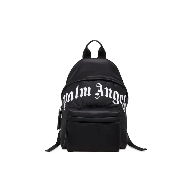 PALM ANGELS Technical Fabric Curved Logo Backpack Black White-0