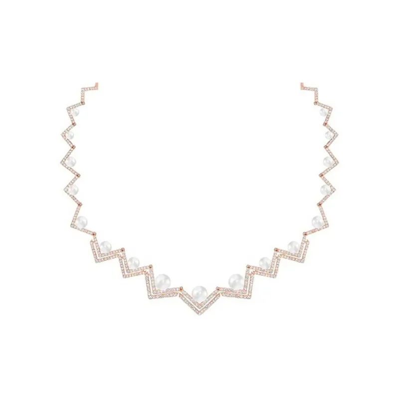 Swarovski Crystal Pearl Metal Rose Gold Necklaces Women's Gold-1