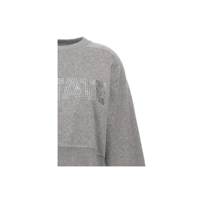 Rotate Logo Embellished Knitted Cropped Jumper-3