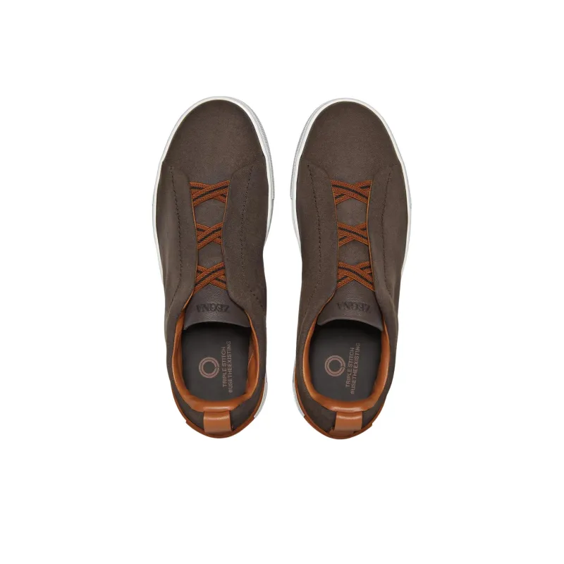 Zegna Triple Stitch Low-Top Skateboard Shoes Men's Brown-3