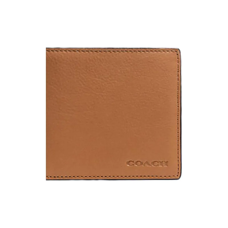 COACH 3 IN 1 Wallet Solid Color Leather Wallets Card Holders Men's Saddle Brown-2