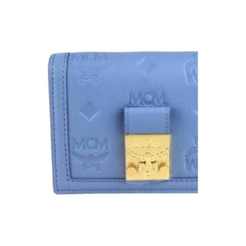 MCM Leather Wallet Mini Women's Blue-4