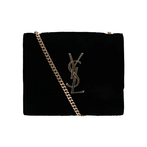SAINT LAURENT Vicky Quilted Velvet Chain Wallet Shoulder Bag Crossbody Bag Women's Black