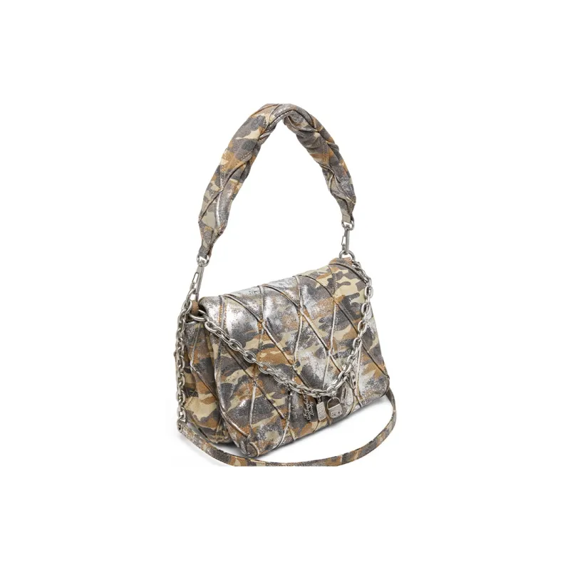 DIESEL Polyester Blended Cotton Shoulder Bag Medium Size Women's Brown & Multicolor-1