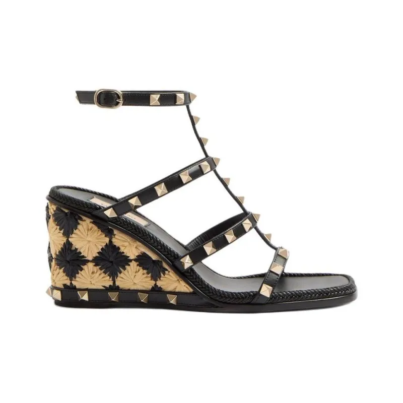 Valentino Rockstud One Strap Sandals 8cm Women's Black-1
