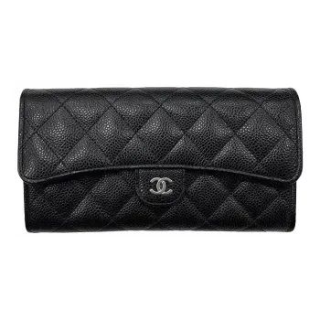 CHANEL Caviar Embossed Calfskin Wallet Women's Black