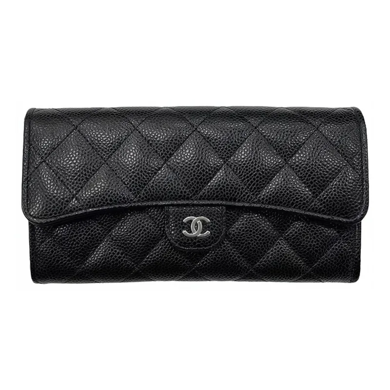 CHANEL Caviar Embossed Calfskin Wallet Women's Black-0