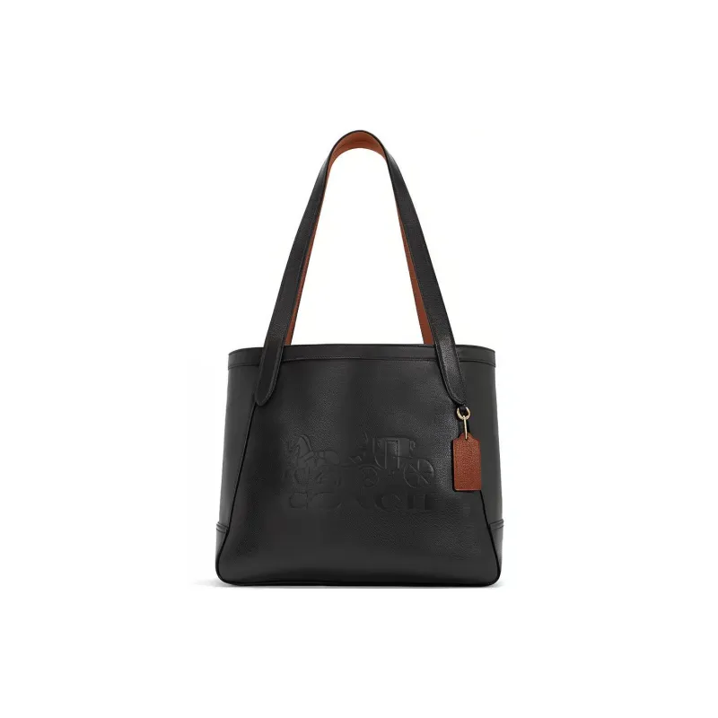 COACH Leather Tote Bag Shopping Bag Handbag Shoulder Bag Large Size Women's Black-0