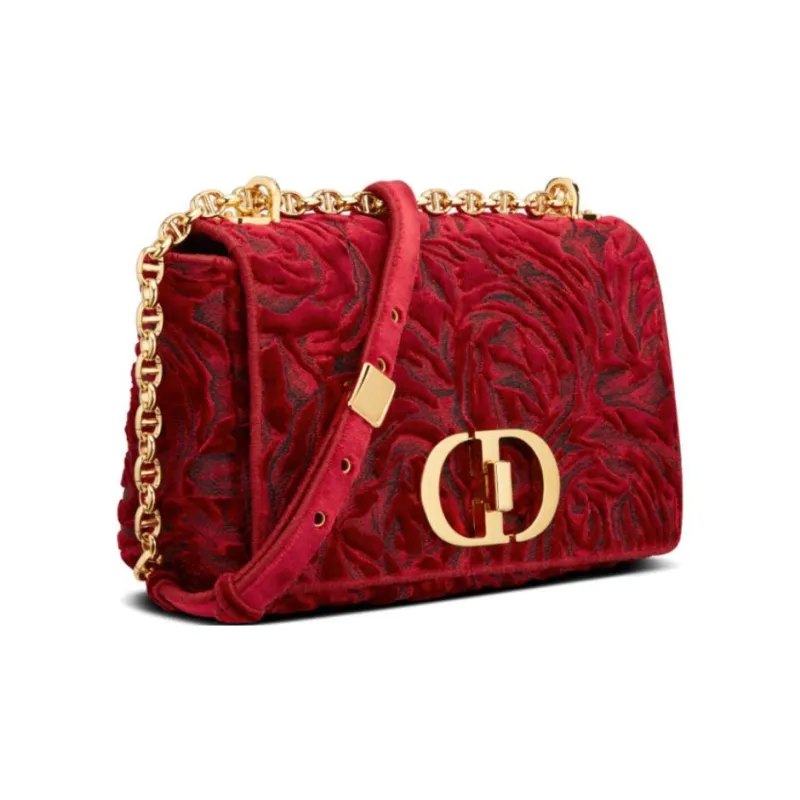 DIOR Caro Velvet Crossbody Bag Medium Size Women's Red-2