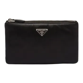 PRADA Leather 2 in 1 Detachable Clutch Small Size Unisex Black