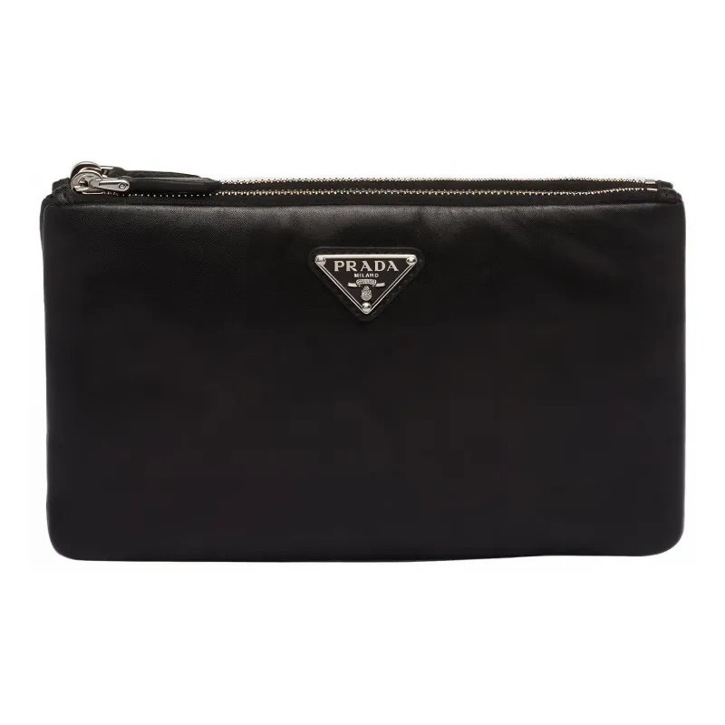 PRADA Leather 2 in 1 Detachable Clutch Small Size Unisex Black-0
