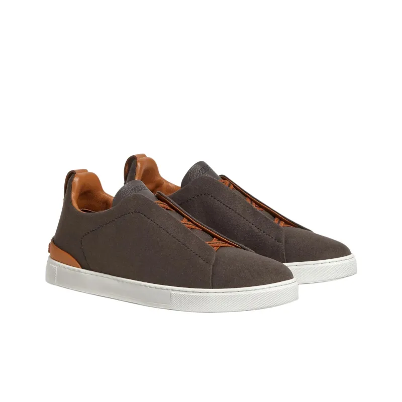 Zegna Triple Stitch Low-Top Skateboard Shoes Men's Brown-2