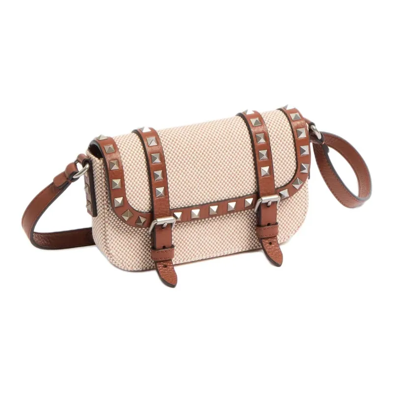 Valentino Canvas Shoulder Bag Mini Men's Natural & Tobacco & Saddle Brown-1