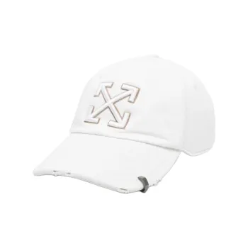 Off Distressed Logo Embroidered Baseball Cap